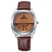 SKONE 9244 Brown Leather Strap Brown Dial Leather Watch Band